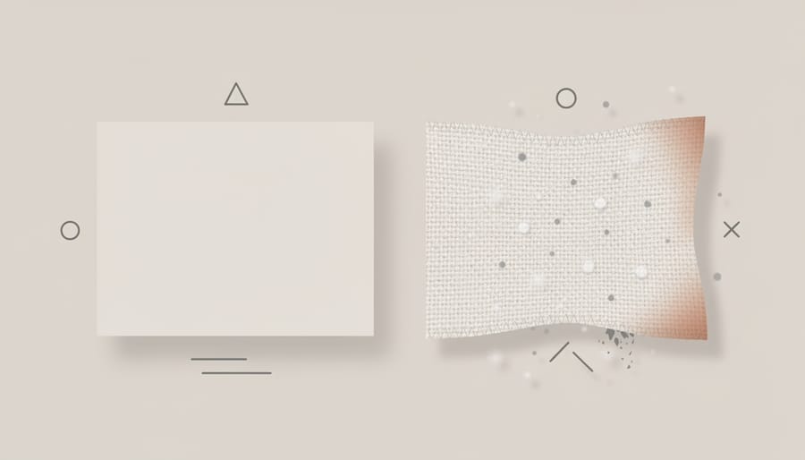 Two fabric swatches on a windowsill showing one pilled and faded and the other smoother and intact